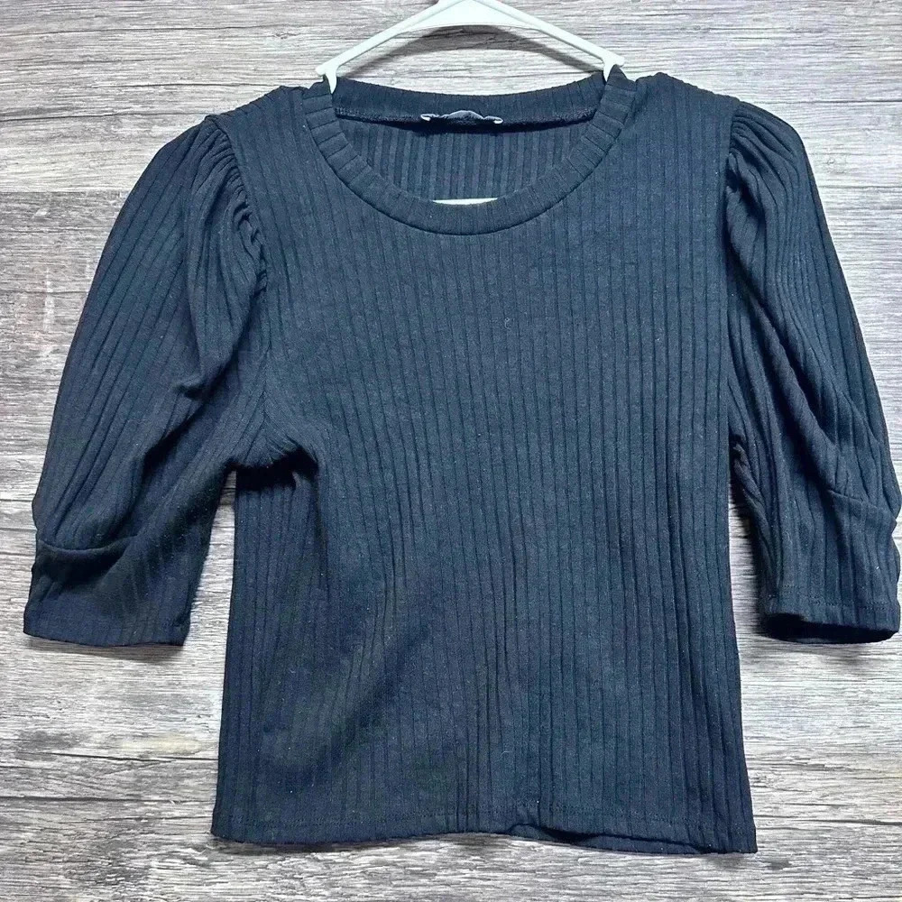 Zara Black Ribbed Knit Top Blouse Shirt